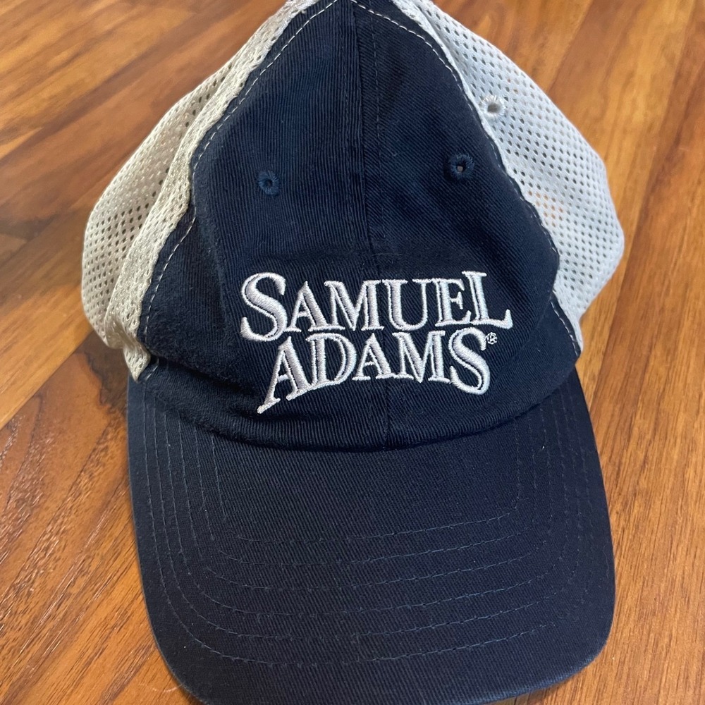 Samuel Adams Beer Hat Navy Blue White Mesh Trucker Cap Adjustable Baseball Hat